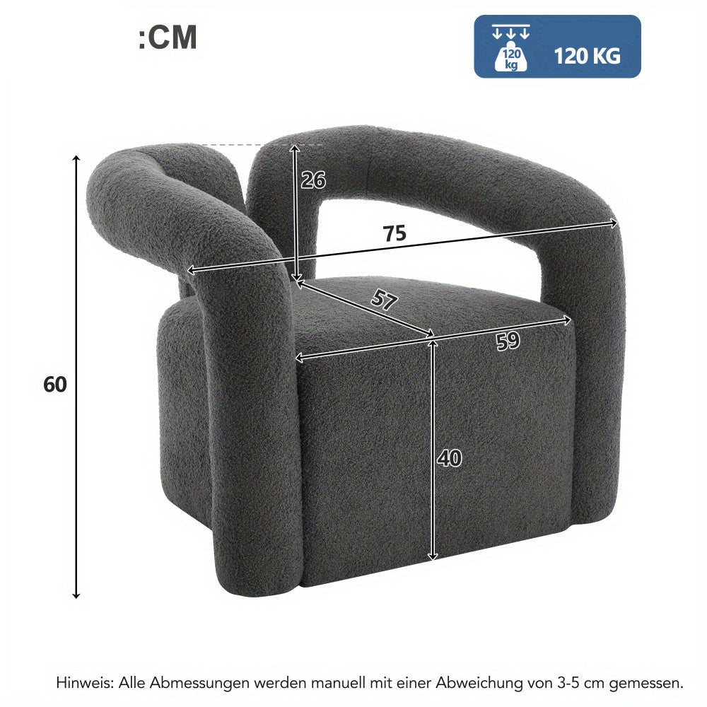 Leesstoel – Fauteuil – Relaxstoel – Loungefauteuil – Zetel – Sherpa Stof – Memory Foam Vulling – Breed Armleuningontwerp – Grijs