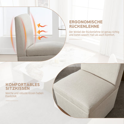 Draaibare Eetkamerstoelen – Eetkamerstoelen – Bureaustoelen – Stoelen Met Wieltjes – Armloze Stoelen – Beige Linnen Bekleding – 360° Draaibaar Met Opbergruimte – Stevig Metalen Frame Tot 113 kg