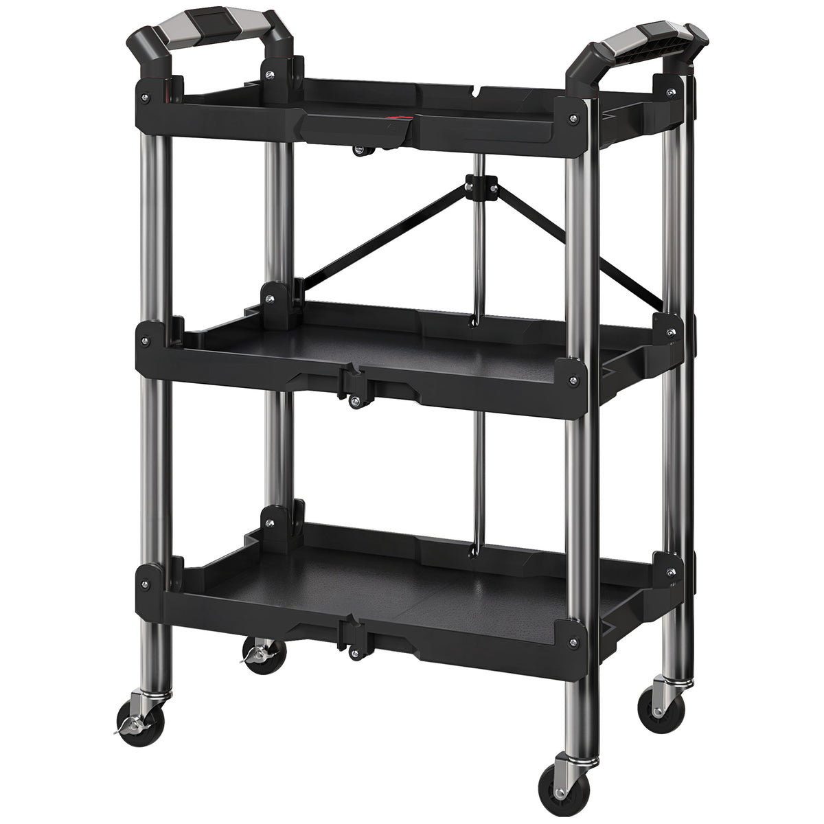 Gereedschapswagen – Werkplaatswagen – Trolley – Gereedschapstrolley – Opvouwbare kar – 3 Lagen Opbergruimte – Duurzaam Kunststof en Staal – Zwart