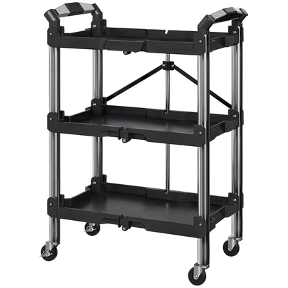 Gereedschapswagen – Werkplaatswagen – Trolley – Gereedschapstrolley – Opvouwbare kar – 3 Lagen Opbergruimte – Duurzaam Kunststof en Staal – Zwart