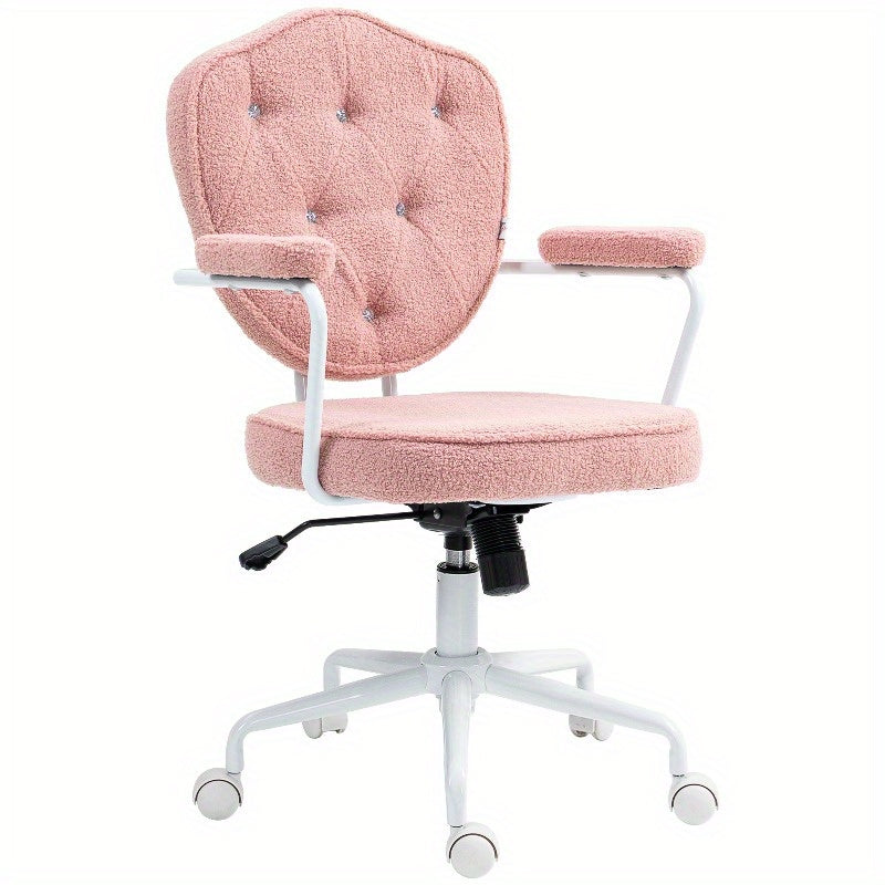 Bureaustoel – Kantoorstoel – Draaistoel – Gamestoel – Bureaukruk – Ergonomisch Ontwerp – Verstelbare Hoogte – Teddy Fleece Bekleding – Handmatige Kantelfunctie – Roze