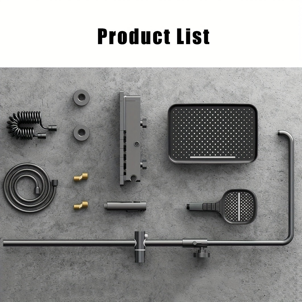 Slimme Douche Systemen – Digitale Douchekraan – Regen Douchekop – Waterval Kraan – Wandgemonteerd Bad Set – 5 Snelheden & Temperatuur Instelbaar – Real-Time Display (Gun Grijs)