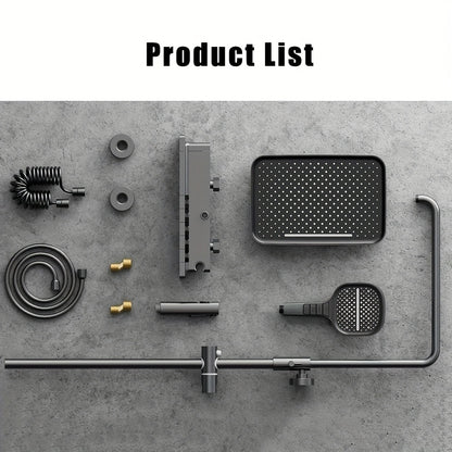 Slimme Douche Systemen – Digitale Douchekraan – Regen Douchekop – Waterval Kraan – Wandgemonteerd Bad Set – 5 Snelheden & Temperatuur Instelbaar – Real-Time Display (Gun Grijs)