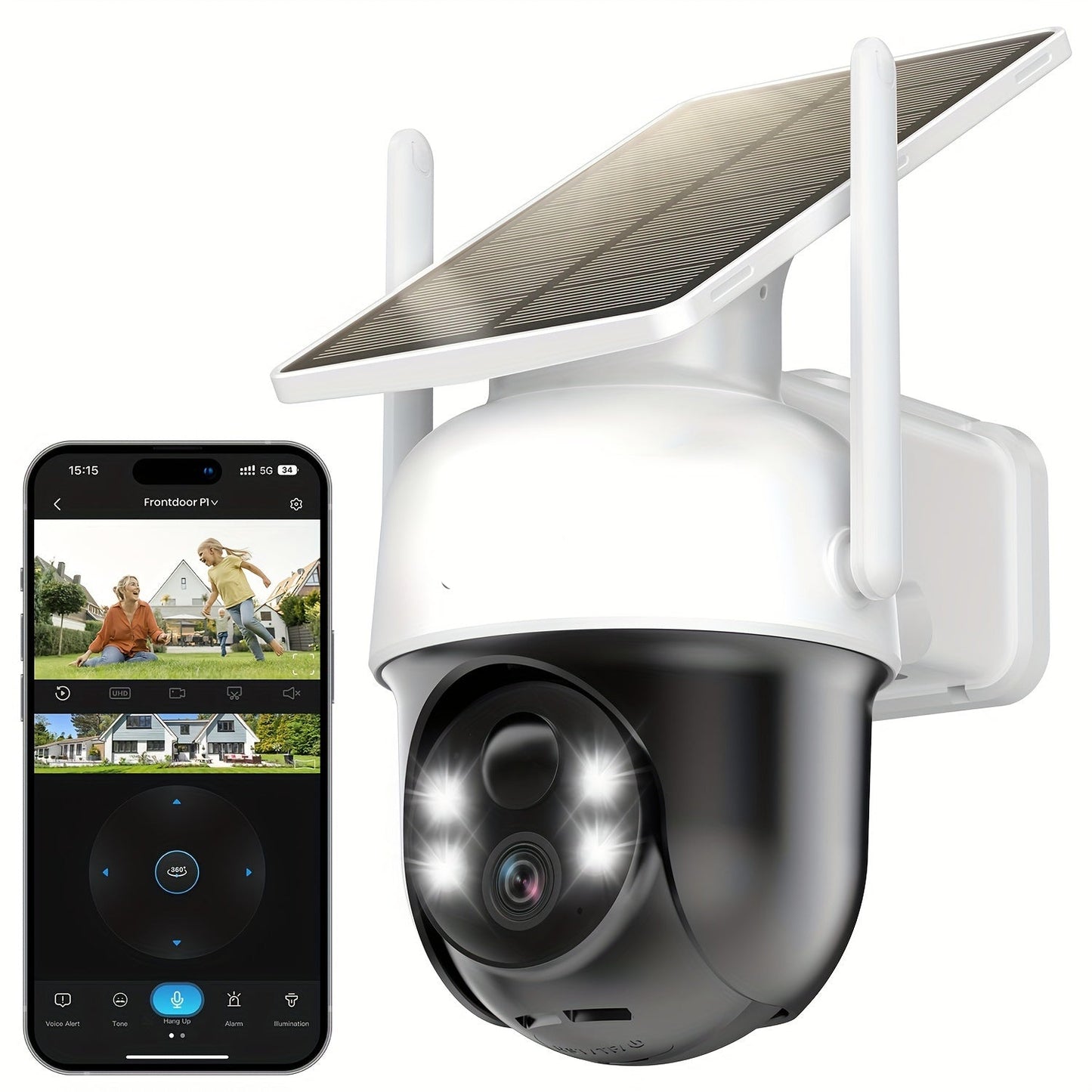 Draadloze Beveiligingscamera – Zonne-energie Camera – Outdoor Camera – 2K Resolutie – 360 Graden Panoramisch Zicht – Helder Kleurnachtzicht - set van 2 Stuks
