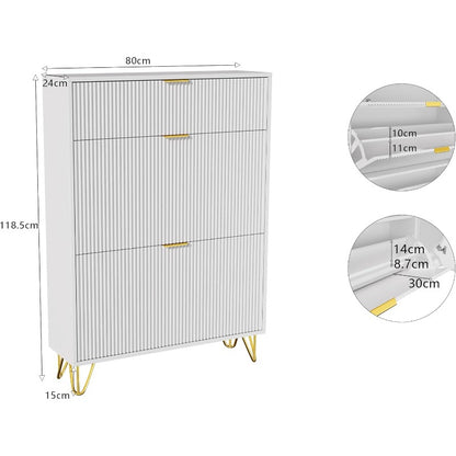 Schoenenkast – Schoenenrek – Schoenenkast – Schoenendressoir – Schoenopberger – 3 Laags – Wit Met Gouden Accenten – 80x24x118,5 cm – Compact En Stijlvol