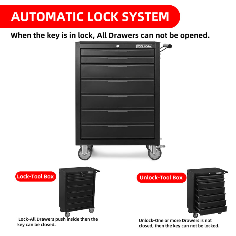 Gereedschapswagen – Werkplaatswagen – Gereedschapstrolley – Gereedschapskast – Rolwagen – 7 Afsluitbare Lades – Duurzame Metalen Constructie – Mobiel met Vergrendelbare Wielen