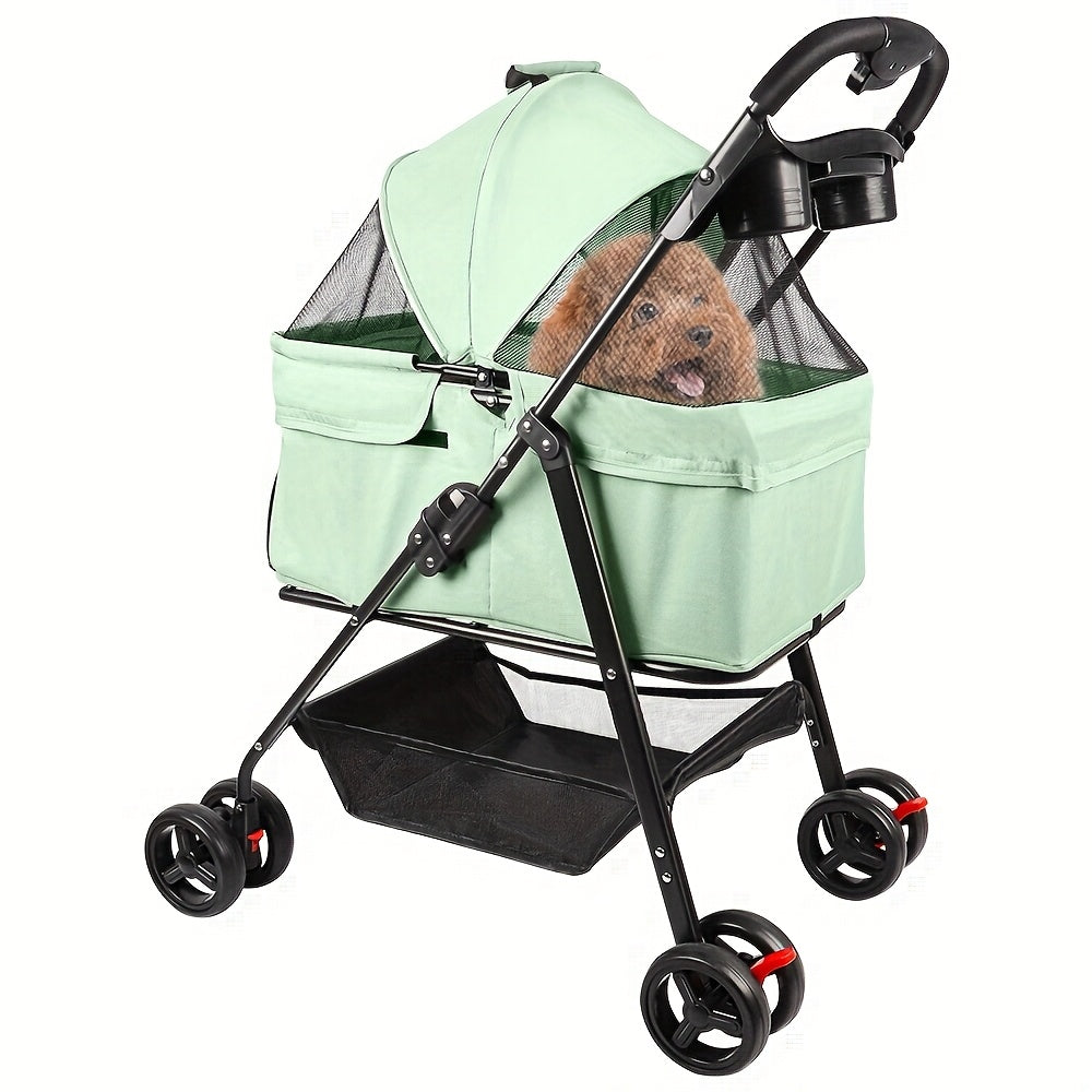 Dierenwagen – Hondenbuggy – Huisdierenwagen – Kattenwagen – Wandelwagen – Opvouwbaar – Afneembare Mand – Lichtgewicht 50x65x99 cm – Geschikt Tot 15 kg – Ademend Gaas