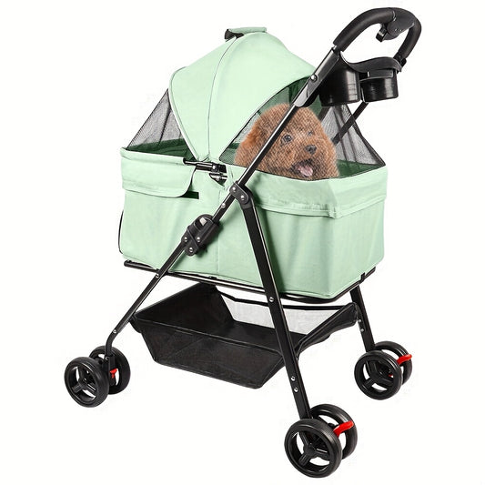 Dierenwagen – Hondenbuggy – Huisdierenwagen – Kattenwagen – Wandelwagen – Opvouwbaar – Afneembare Mand – Lichtgewicht 50x65x99 cm – Geschikt Tot 15 kg – Ademend Gaas