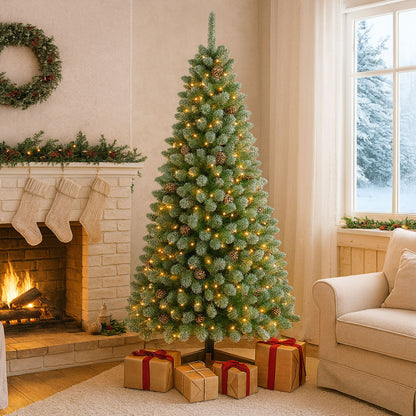 Kerstboom – Kunstkerstboom – Nepkerstboom – Kerstdecoratie – Binnenkerstboom – 180 cm Hoog – Brandvertragend PVC Met LED-Verlichting
