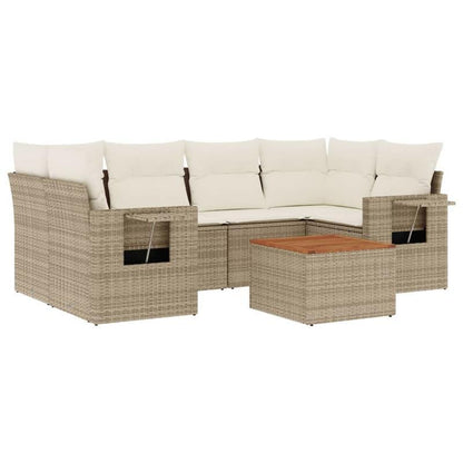 7-delige loungeset – tuinmeubelen – loungesofa – buitenmeubelen – zithoek – Beige kleur – Weerbestendig poly rattan – Afneembare wasbare kussens