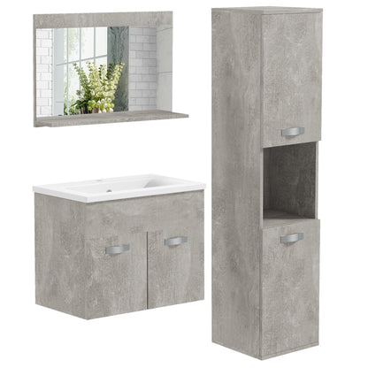 Badkamermeubelset – Badkamerkast – Wastafelmeubel – Spiegelkast – Kolomkast – Hangend Ontwerp – MDF Hardhout Afwerking – Grijs