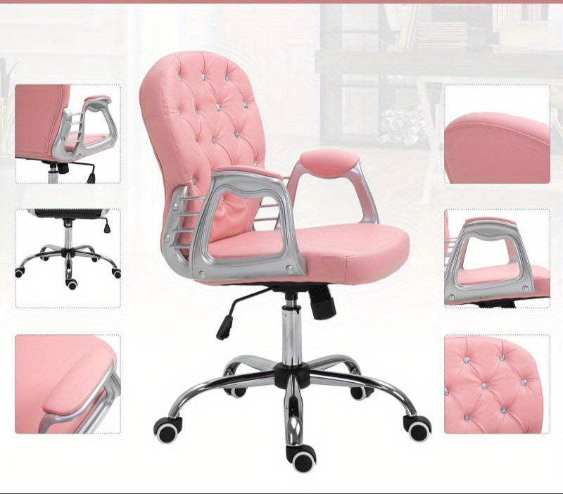Bureaustoel – Ergonomische Stoel – Office Chair – Draaistoel – Computerstoel – Roze PU Bekleding – Verstelbare Zithoogte 95-105 cm – Zitvlak 59,5 x 60,5 cm