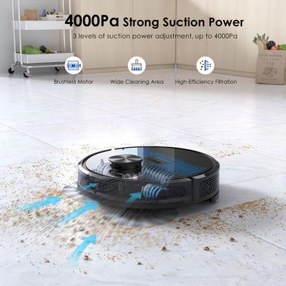 Robotstofzuiger – Robotstofzuiger & Mop – Robotveger – Robotcleaner – SL60 Plus Variant – 3-in-1 Zuigen, Dweilen & Vegen – Zelfledigend Stofreservoir 2,5L – 4000Pa Krachtige Zuigkracht