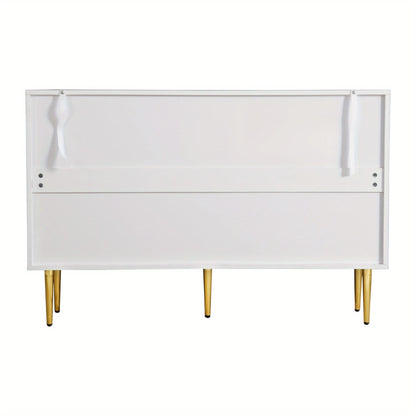 Dressoirkast – Opbergkast – Kast – Buffetkast – Wandkast – Wit – 120 cm – 3 Glazen Deuren Met Metalen Poten