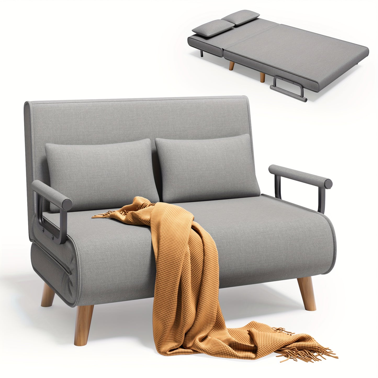 Zitzakbank – Slaapbank – Fauteuil – Sleeper Sofa – Bankbed – Lichtgrijs – 3-in-1 Multifunctioneel – 6-Posities Verstelbare Rugleuning