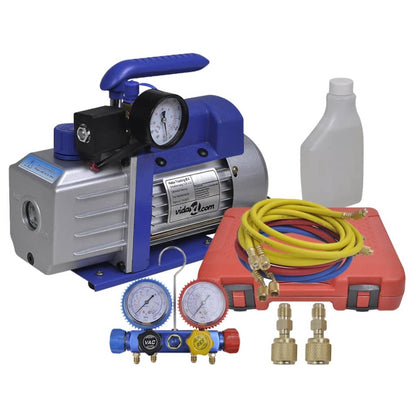 Vacuümpomp – Vacuümpomp Set – Koelsysteem Pomp – Airco Onderhoud – 4-weg Manifold – Aluminium Behuizing – Kleurgecodeerde Drukmeters