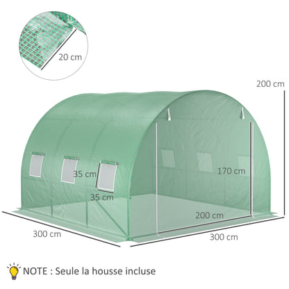 Vervangingshoes Kweekkas – Tunnelkas Hoes – Kweekkasfolie – Kashoes – Tunnelkashoes – 3x3x2 Meter – UV-bestendig & Waterdicht – 6 Oprolbare Ramen met Hor – Groen