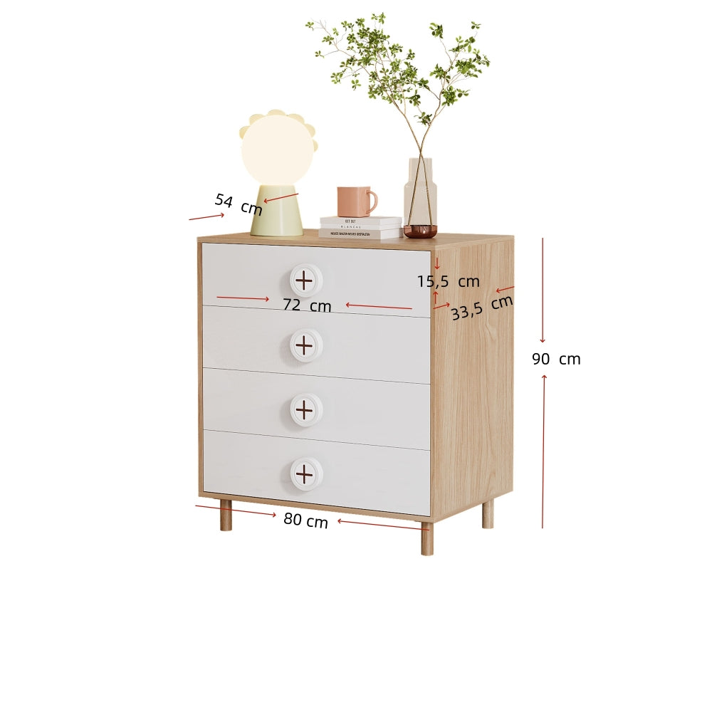 Nachtkastje – Ladekast – Ladekastje – Opbergkast – Bijzetkast – Modern Wit – 4 Laden – Compact 80x54x90 cm – Stevig Niet-Houten Materiaal