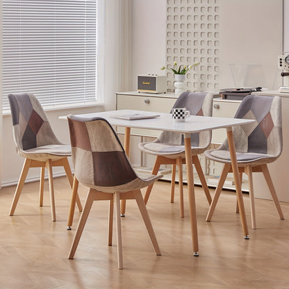 Scandinavische Stoelen – Eetkamer Stoelen – Bureaustoelen – Patchwork Stoelen – Set Van 4 – Ergonomisch Zitcomfort – Beukenhouten Frame Bruin
