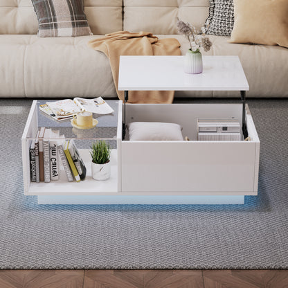 Modern Adjustable Height Coffee Table with Hidden Storage & Shelves - Heavy-Duty Metal Construction, High-Gloss Finish, Space-Saving Design with Lower Shelf & Openable Compartment, Easy Assembly, Contemporary Living Room Furn
