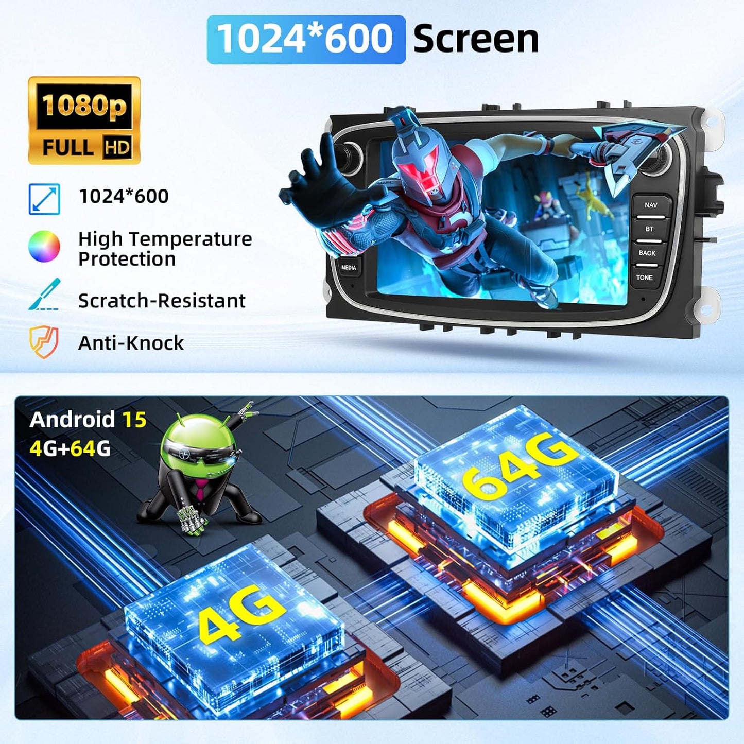 Android Autoradio – Multimedia Systeem – Navigatie – Infotainment – Touchscreen Radio – 7 Inch HD Scherm – 4G Wifi Connectiviteit – 64 GB Opslag – AHD Achteruitrijcamera