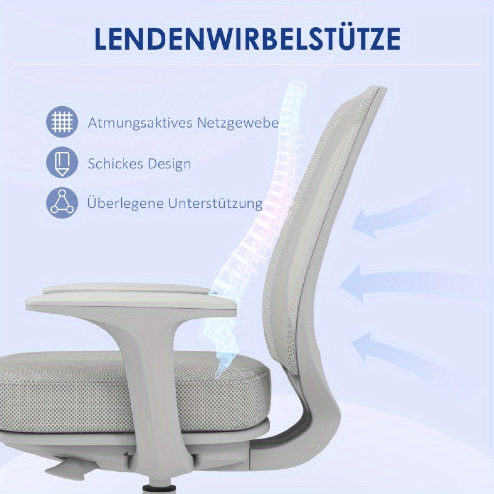 Bureaustoel – Ergonomische Stoel – Office Chair – Kantoorstoel – Verstelbare Bureaustoel – Draaibaar – Ademend Mesh – Max. 120 kg – Grijs