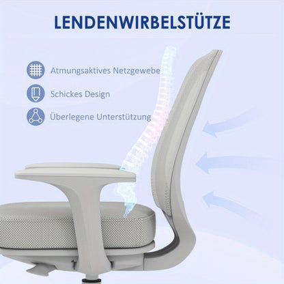 Bureaustoel – Ergonomische Stoel – Office Chair – Kantoorstoel – Verstelbare Bureaustoel – Draaibaar – Ademend Mesh – Max. 120 kg – Grijs