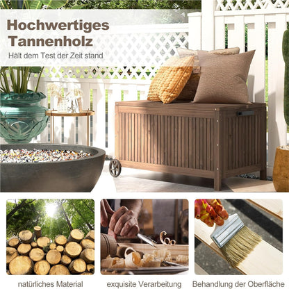 Houten Tuinkist – Opbergbox – Tuinbox – Kussenbox – Tuinberging – Waterdichte PE Voering – Met Wielen en Handvat – 213 Liter – Bruin