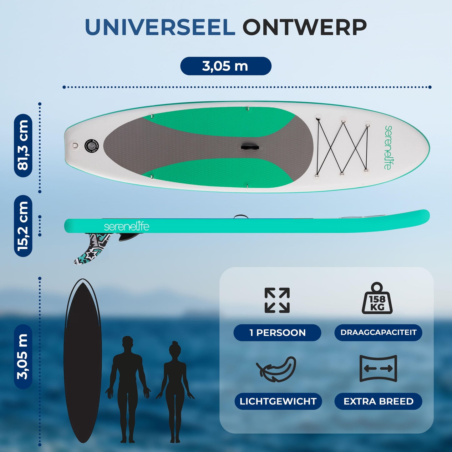 Inflatable SUP Board – Paddleboard – Stand Up Paddle – Opblaasbare SUP – SUP Bord – Extra Breed 81 cm – Versterkt PVC & Anti-Slip Deck – Compleet Set Olijfgroen