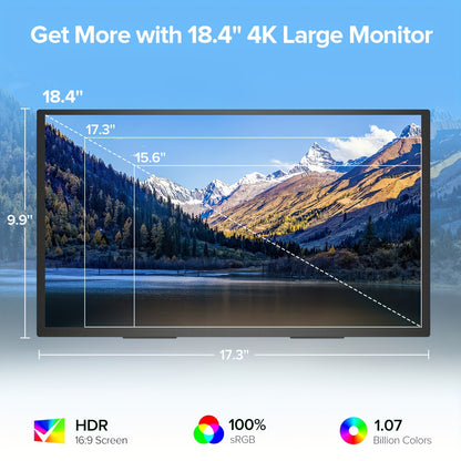 Draagbare Monitor 18,4 inch – Mini Monitor – Laptop Scherm – Extra Display – VESA Monitor – 4K UHD Resolutie – USB-C Aansluiting & Metalen Behuizing