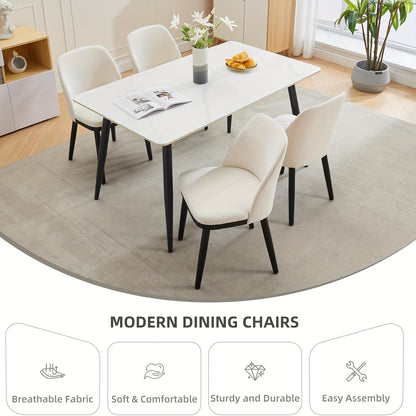 Eetkamerstoelen – Stoelen – Kuipstoelen – Keukenstoelen – Set van 4 – Beige Linnen Bekleding – Stevige Houten Poot