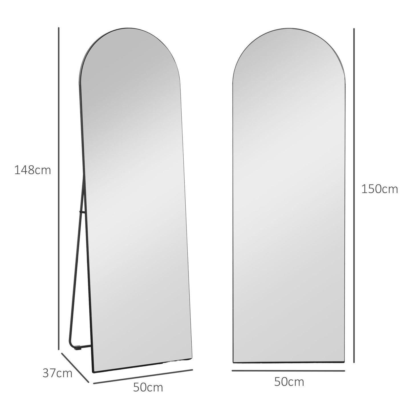 Full-Length Spiegel – Staande Spiegel – Wandspiegel – Volledige Lengte Spiegel – Vloerspiegel – Frameloos Design – Zwarte Metalen Standaard 50x150 cm