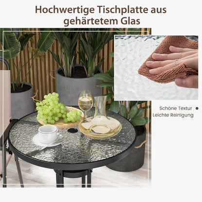 Bistro Tafelset – Balkonset – Tuinmeubelset – Zithoek – Buitentafel Met Stoelen – Gehard Glas – Inklapbare Stoelen – Weerbestendig Beige