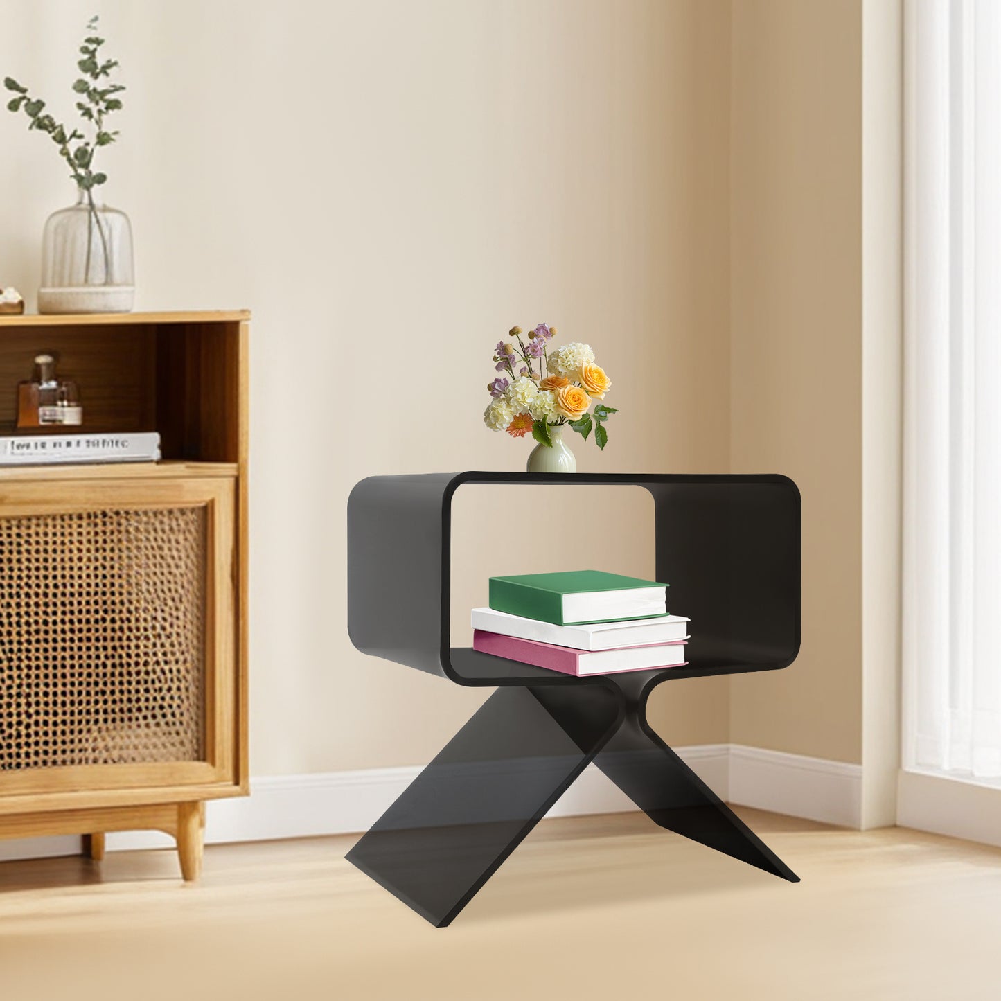 Bijzettafel – Salontafel – Nachtkastje – Banktafel – Sidetable – Zwart Acryl – Compact Ruimtebesparend Design – 2 Lagen – Gemakkelijk Schoon Te Maken – 40x30x45 cm