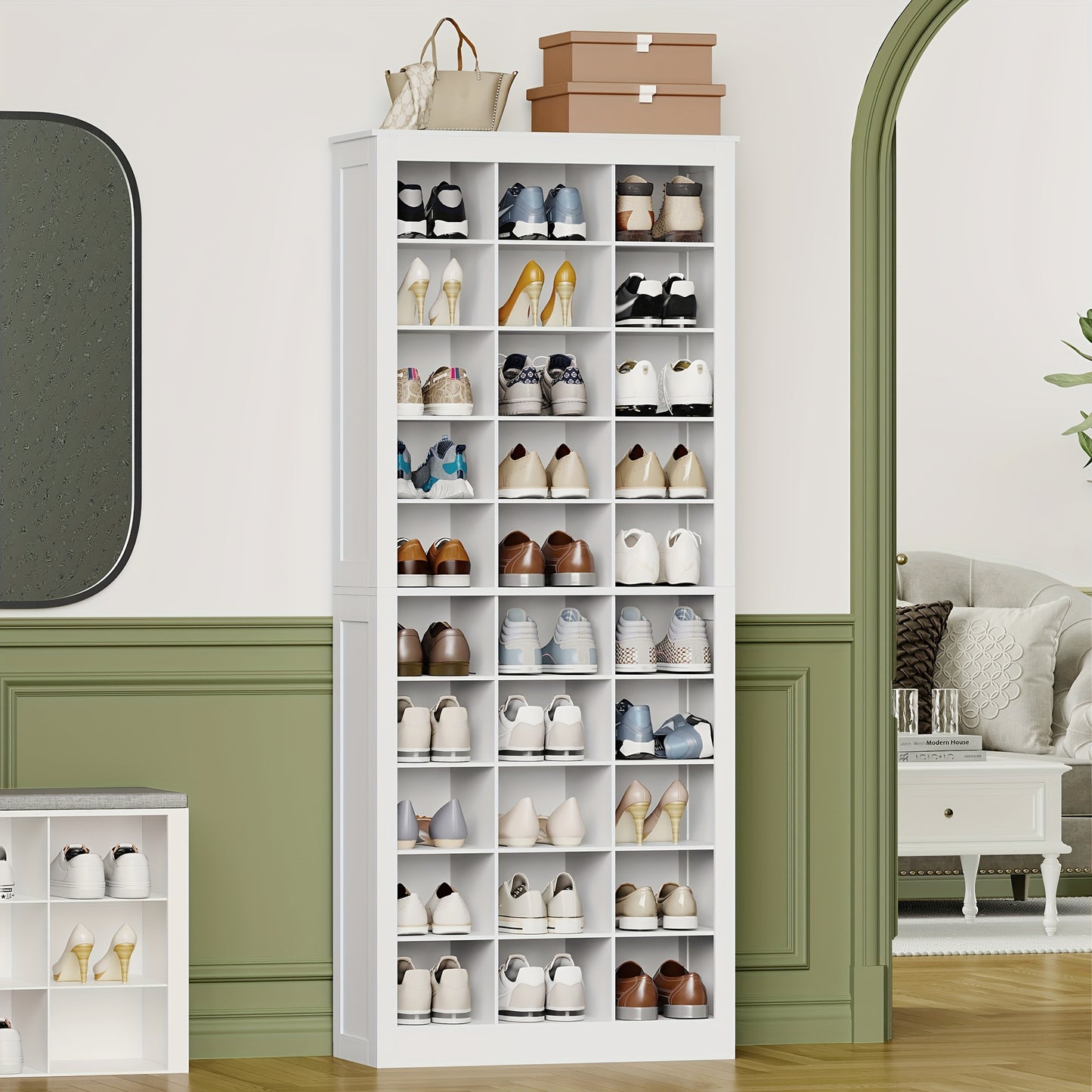 Schoenenkast – Schoenenrek – Schoenencabinet – Opbergkast Schoenen – Schoenendisplay – Wit – 30 Paar Capaciteit – Verstelbare Planken