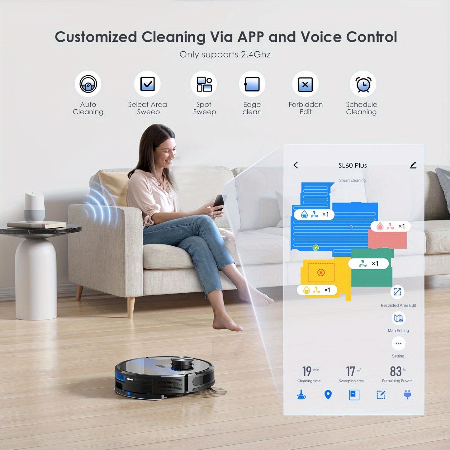 Robotstofzuiger – Robotstofzuiger & Mop – Robotveger – Robotcleaner – SL60 Plus Variant – 3-in-1 Zuigen, Dweilen & Vegen – Zelfledigend Stofreservoir 2,5L – 4000Pa Krachtige Zuigkracht