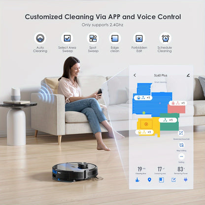 Robotstofzuiger – Robotstofzuiger & Mop – Robotveger – Robotcleaner – SL60 Plus Variant – 3-in-1 Zuigen, Dweilen & Vegen – Zelfledigend Stofreservoir 2,5L – 4000Pa Krachtige Zuigkracht