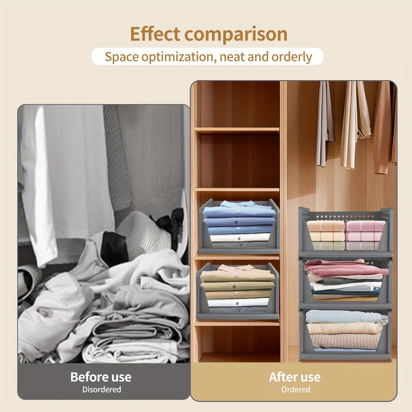 10pcs Clothing Storage Box Set, 33*42*90cm Foldable Clothing Organizer, Stackable Clothing Storage Unit, Mounted Closet Systems, Wardrobe Management, Space Saving Storage, Mounted Closet Organizer, Stackable Storage Unit, Fun