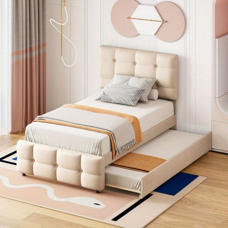 Uittrekbed – Bedbank – Sofa Bed – Dagbed – Logeerbed – Inklapbaar – 140x200 cm – Met Opberglades – Beige Linnen Bekleding
