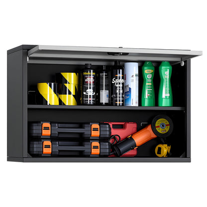Metalen Wandkast – Geïntegreerde Opberger – Klapdeurkast – Garagekast – Werkplaatskast – Zwart – Space-saving Design – Stevig Koudgewalst Staal