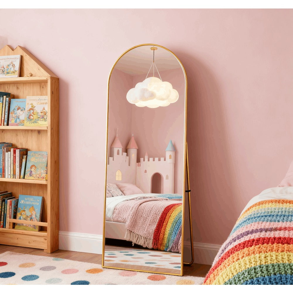 Vloerspiegel – Staande Spiegel – Passpiegel – Wandspiegel – Lengtespiegel – Goud Aluminium Frame – 162 x 53 cm – Gebogen Design