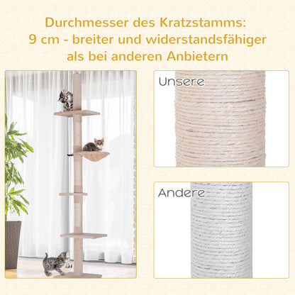 Krabpaal – Krabboom – Kattenboom – Klimpaal – Kattenmeubel – Verstelbaar 230-260 cm – Stevig Sisal Ontwerp Beige