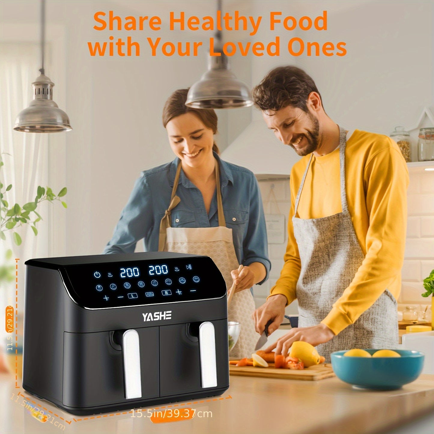 Airfryer – Heteluchtfriteuse – Fryer – Dubbele Airfryer – Luchtfriteuse – 9 Liter – 8-in-1 Instellingen – Touchscreen Bediening