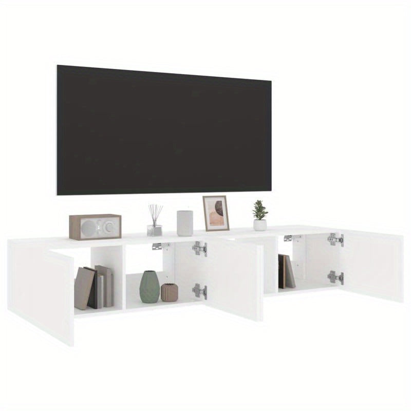 Wandkast TV – Wandschap – Opbergkast – Mediarek – Muurkast – Set Wit – MDF Duurzaam – 80x35x31 cm
