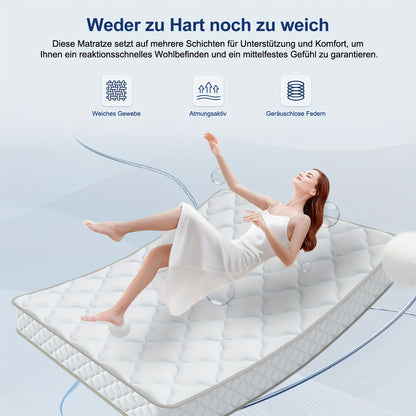Carroltt Mattress 90x200/140x200cm, Pocket Spring Mattress 7-zone, Height 22cm/25cm, (breathable), Spring Mattress with Fitted Sheet, Mattress for Adults