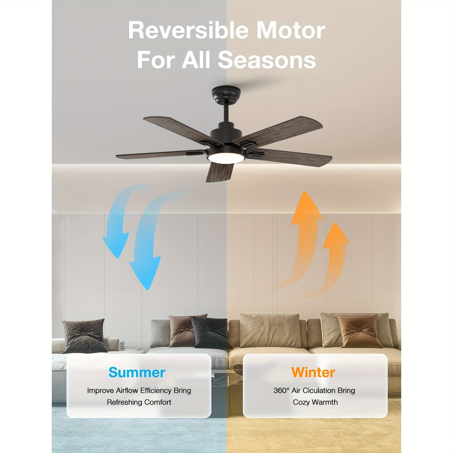 Plafondventilator – Ventilator – Plafondventilator Met Licht – Ventilator Met LED – Silent Fan – Matzwart – 132 cm – 6 Snelheden Reversibele DC Motor
