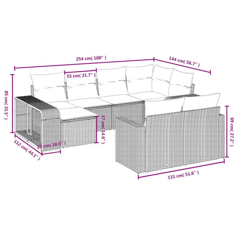 Tuinmeubelset – Lounge Set – Buitenmeubels – Terrasmeubilair – Balkonmeubels – 10-delig – Weerbestendig Poly Rattan – Comfortabele Afneembare Kussens Hellgrijs