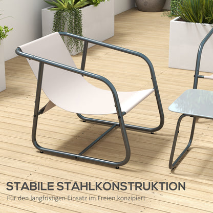 Tuinmeubelset 4-Delig – Balkonset – Terrasmeubilair – Buitenmeubels – Loungeset – Crèmewit – Weerbestendig Mesh – Gepoedercoat Stalen Frame