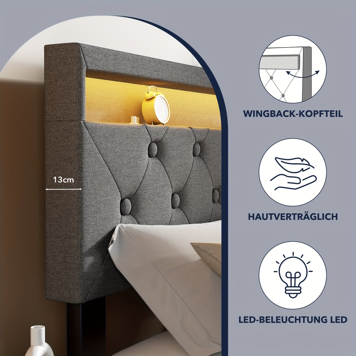 Bed 160x200 – Tweepersoonsbed – Opbergbed – Boxspringbed – Led Bed – Hydraulisch Opklapbaar – Grijze Linnen Bekleding – Metalen Frame – Ruime Opbergruimte – Lattenbodem