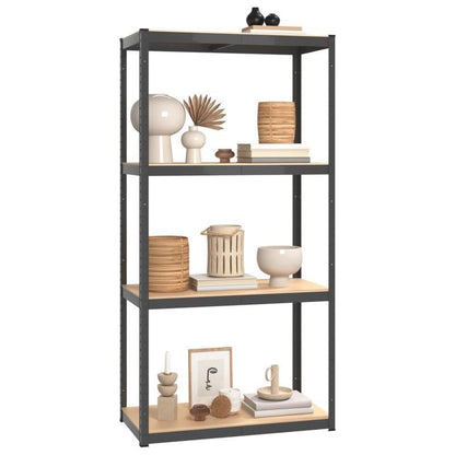 4-laagse Opbergrekken – Opbergrekken – Opbergkast – Planken – Stelling – Antraciet Industrieel Design – Heavy-Duty Stalen Frame – Houten Planken